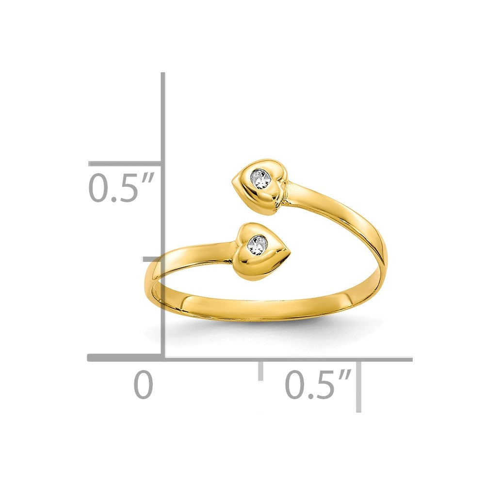 10k Bezel-set Clear CZ Bypass Toe Ring