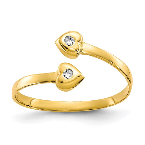 10k Bezel-set Clear CZ Bypass Toe Ring