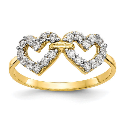 10k Double Heart CZ Ring