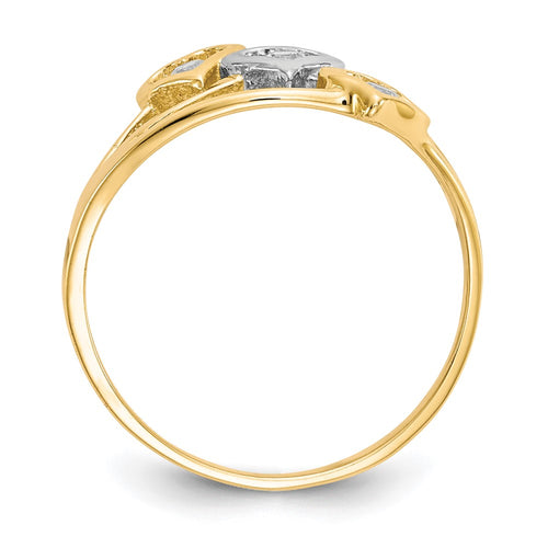 10K and White Rhodium Triple Heart 3-Stone CZ Ring