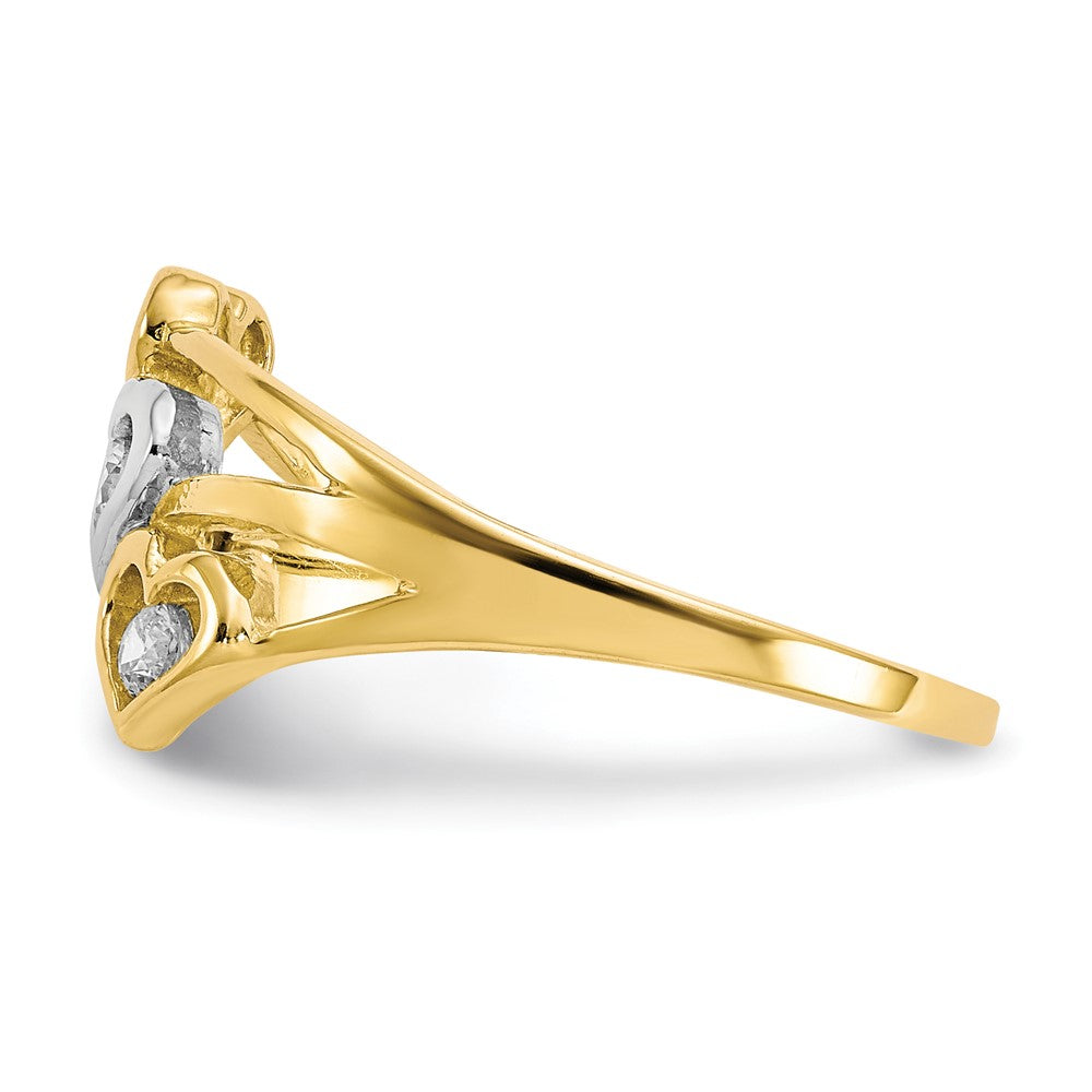 10K and White Rhodium Triple Heart 3-Stone CZ Ring