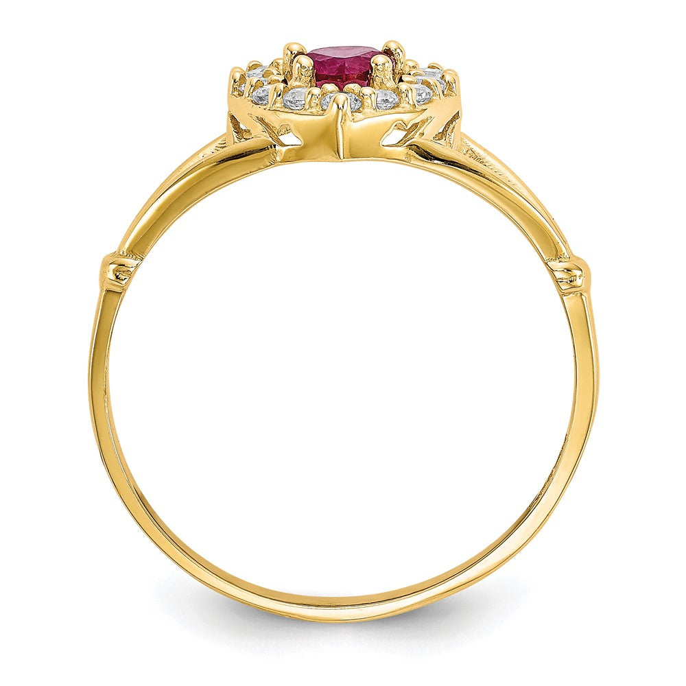 10K Red and White CZ Heart Halo Ring