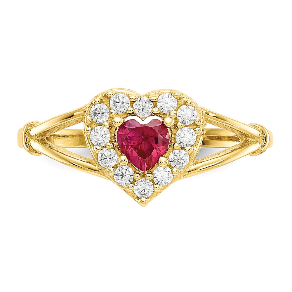 10K Red and White CZ Heart Halo Ring