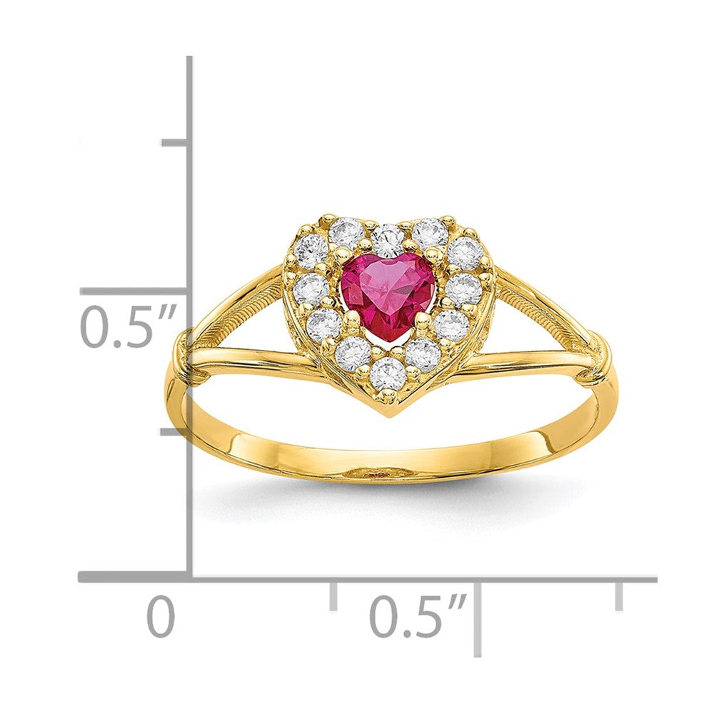 10K Red and White CZ Heart Halo Ring