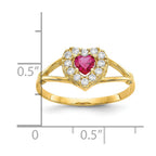 10K Red and White CZ Heart Halo Ring