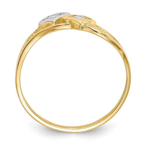 10K and White Rhodium Double Heart CZ Ring
