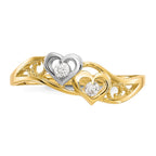 10K and White Rhodium Double Heart CZ Ring