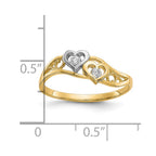 10K and White Rhodium Double Heart CZ Ring