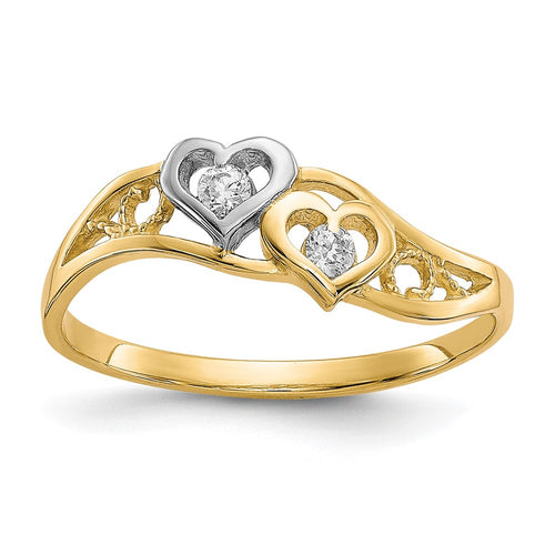 10K and White Rhodium Double Heart CZ Ring