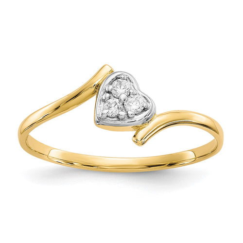 10K and White Rhodium CZ Bypass Heart Ring