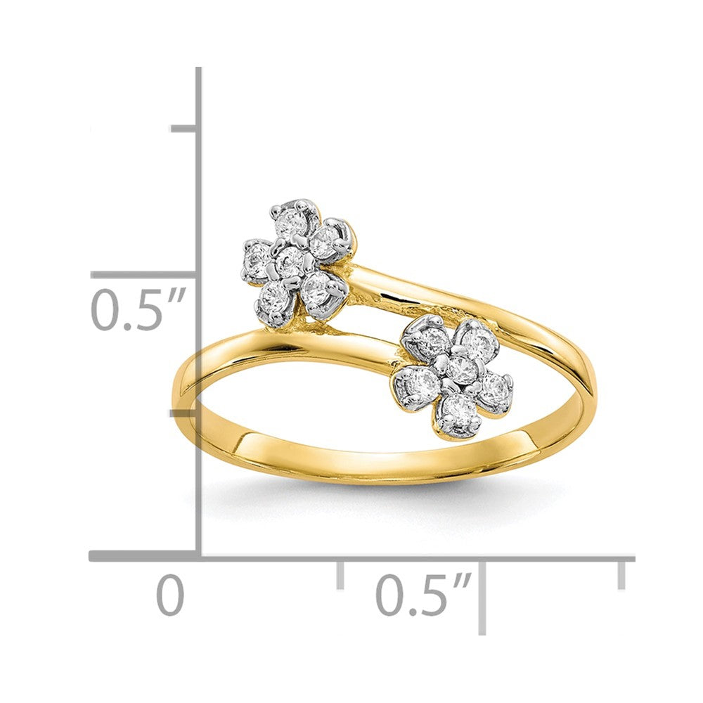 10k Double Flower CZ Bypass Ring