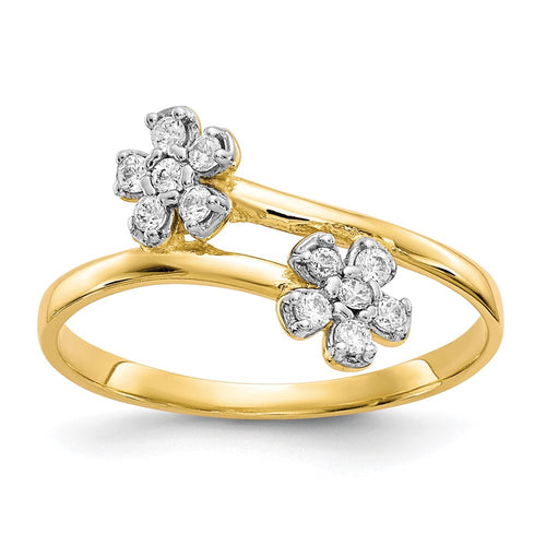 10k Double Flower CZ Bypass Ring