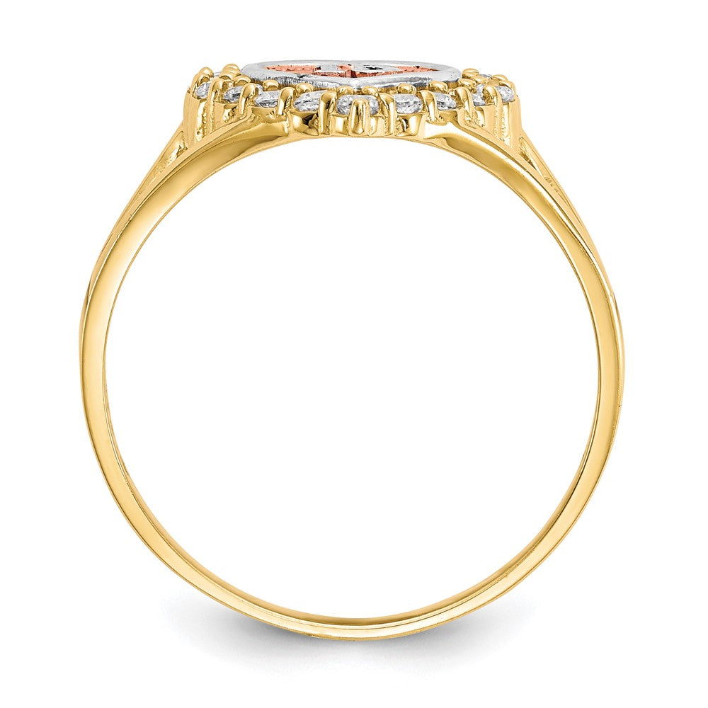 10k Two-tone with White Rhodium 15 Heart CZ Halo Ring