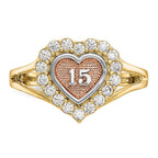 10k Two-tone with White Rhodium 15 Heart CZ Halo Ring
