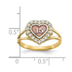 10k Two-tone with White Rhodium 15 Heart CZ Halo Ring