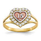 10k Two-tone with White Rhodium 15 Heart CZ Halo Ring