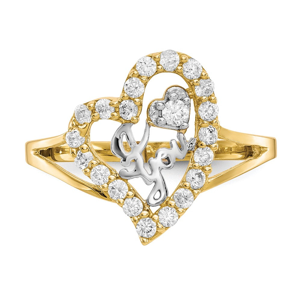 10K and White Rhodium I Heart YOU CZ Heart Ring