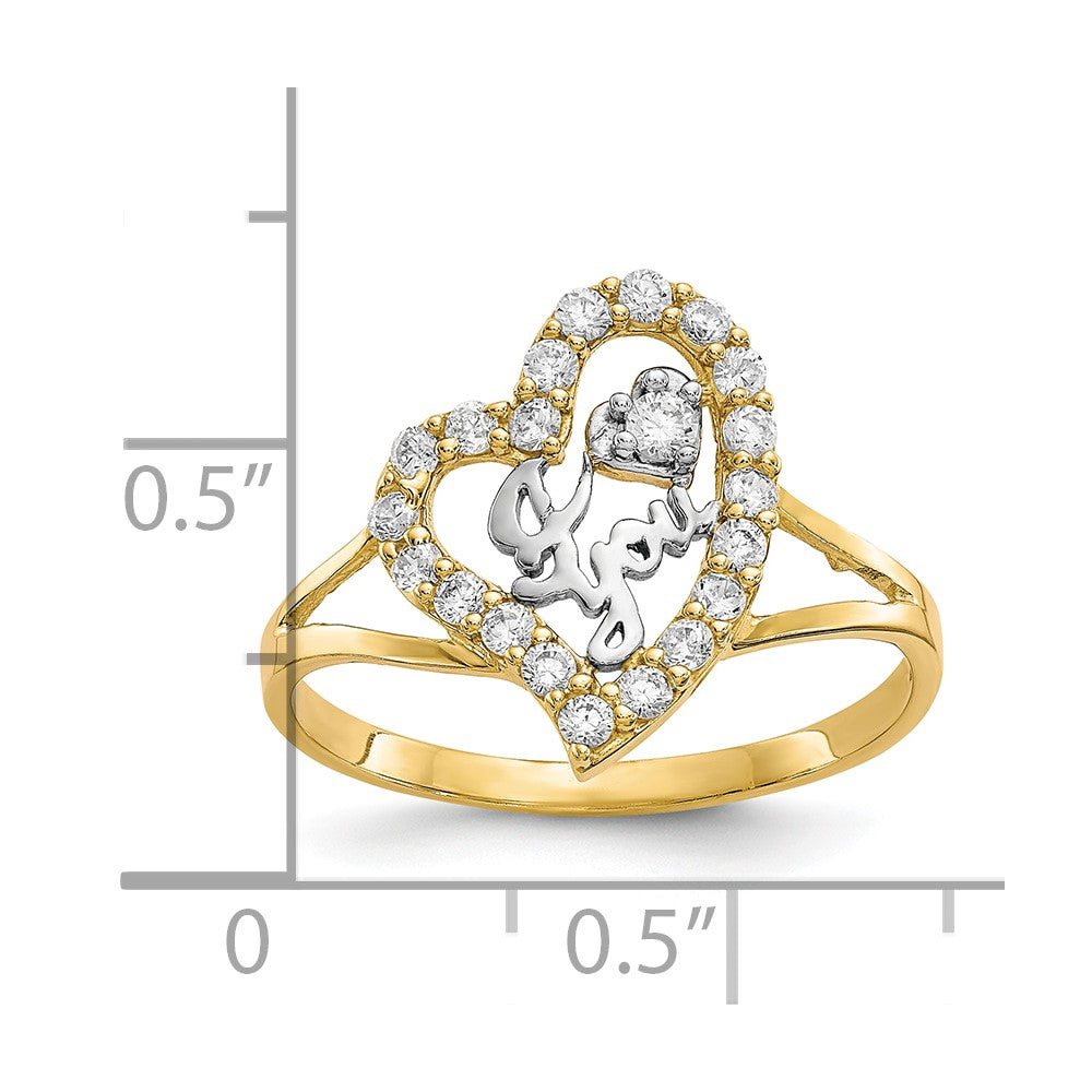 10K and White Rhodium I Heart YOU CZ Heart Ring