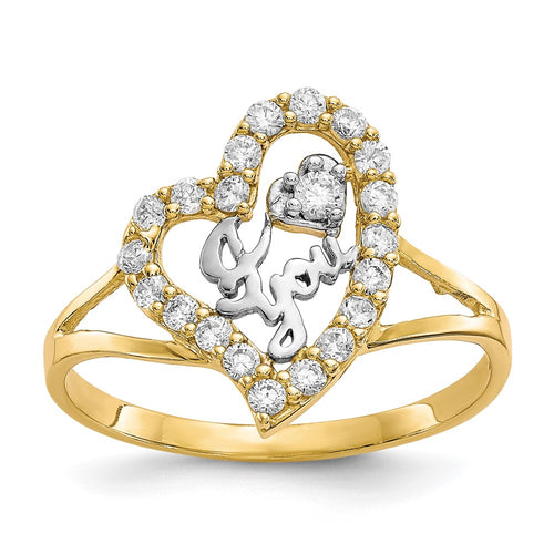 10K and White Rhodium I Heart YOU CZ Heart Ring