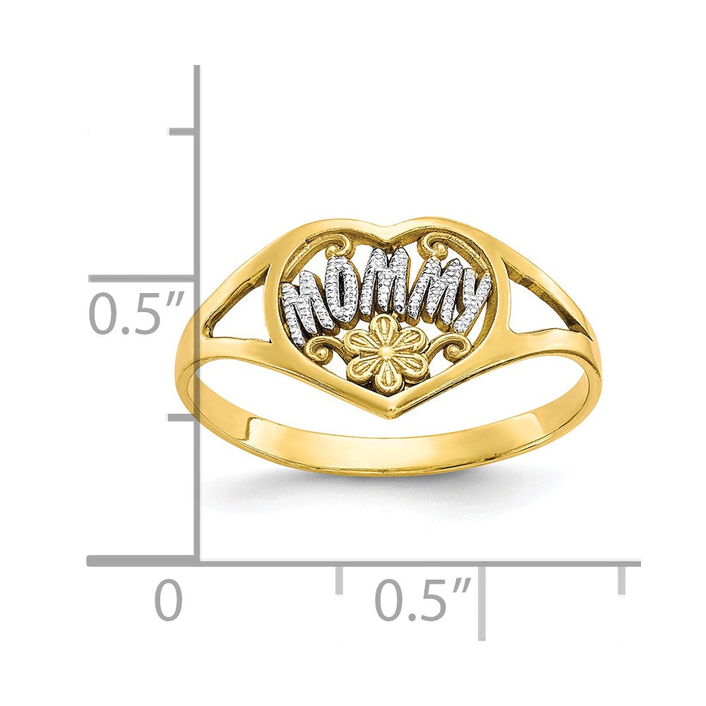 10K and White Rhodium MOMMY with Flower Heart Ring