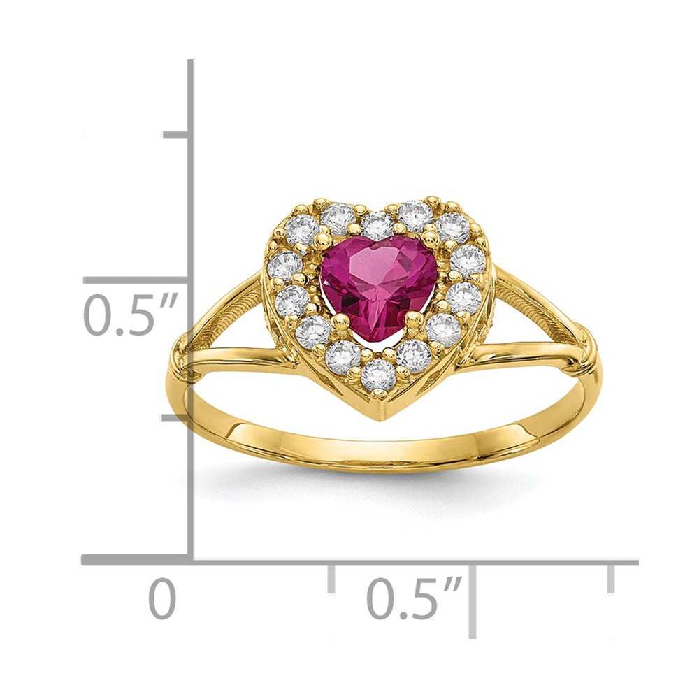 10K Red and White CZ Heart Halo Ring