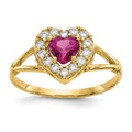 10K Red and White CZ Heart Halo Ring