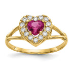 10K Red and White CZ Heart Halo Ring