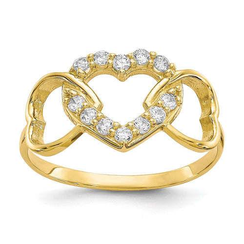 10k CZ Three Heart Ring