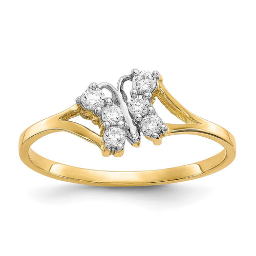 10K and White Rhodium CZ Butterfly Ring