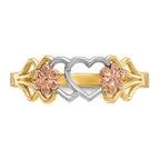 10K Two-Tone and White Rhodium Double Heart and Flowers Ring