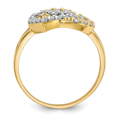 10K and White Rhodium Double Heart CZ Ring