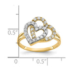 10K and White Rhodium Double Heart CZ Ring