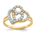 10K and White Rhodium Double Heart CZ Ring
