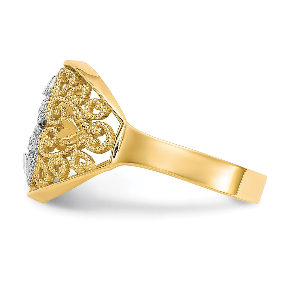 10K and White Rhodium Filigree Heart Ring