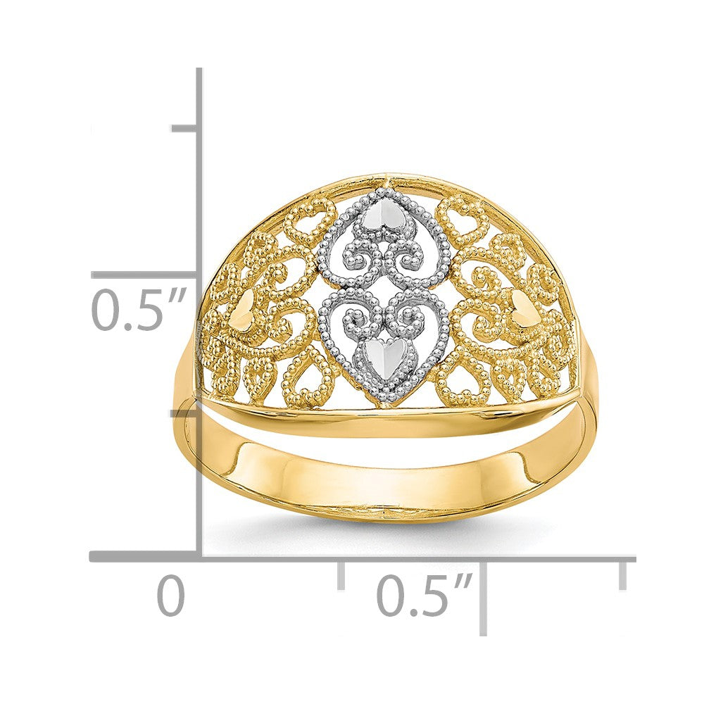 10K and White Rhodium Filigree Heart Ring