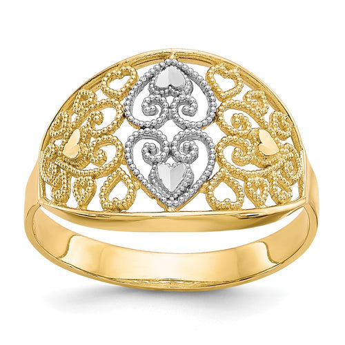 10K and White Rhodium Filigree Heart Ring