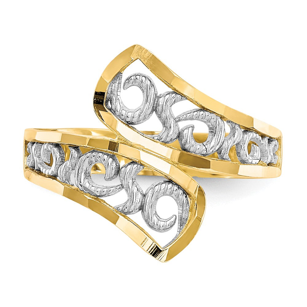 10k and White Rhodium Filigree Bypass Ring