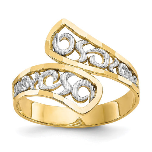 10k and White Rhodium Filigree Bypass Ring