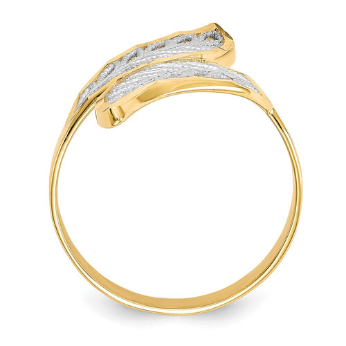 10K and White Rhodium Diamond-Cut Filigree Leaves Bypass Ring