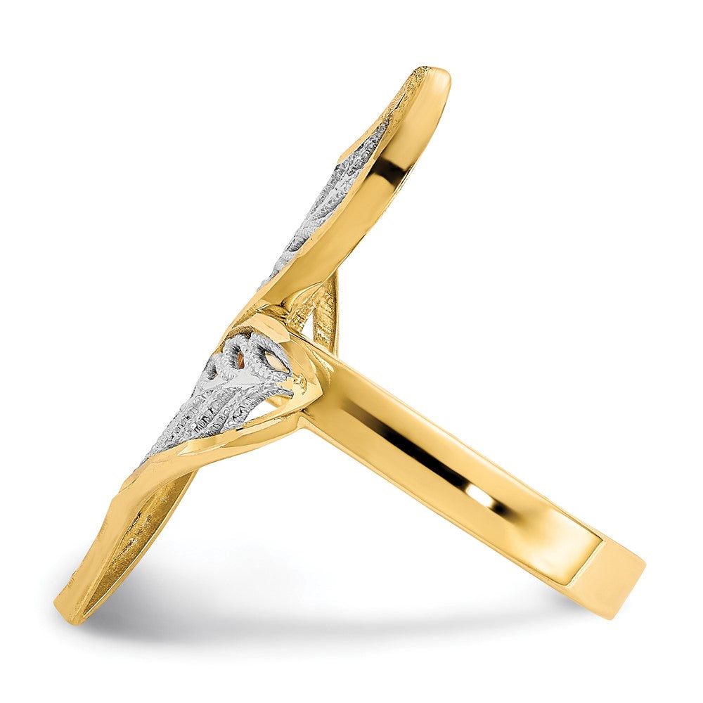 10K and White Rhodium Diamond-Cut Filigree Leaves Bypass Ring