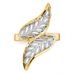 10K and White Rhodium Diamond-Cut Filigree Leaves Bypass Ring