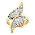10K and White Rhodium Diamond-Cut Filigree Leaves Bypass Ring