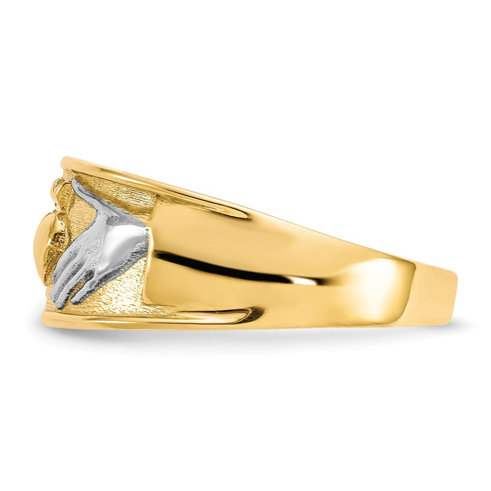 10k and White Rhodium Mens Claddagh Band