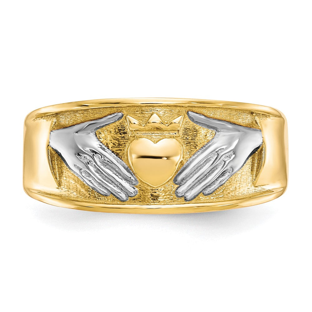 10k and White Rhodium Mens Claddagh Band