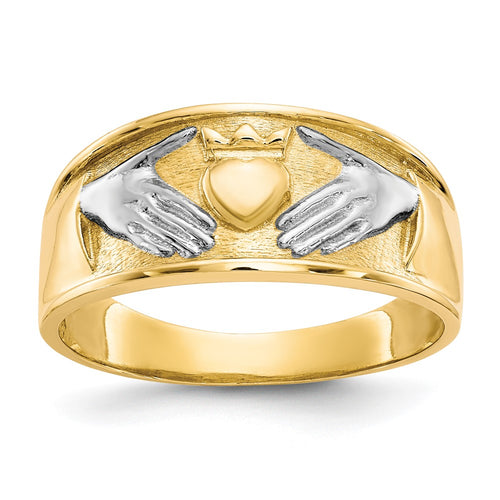 10k and White Rhodium Mens Claddagh Band