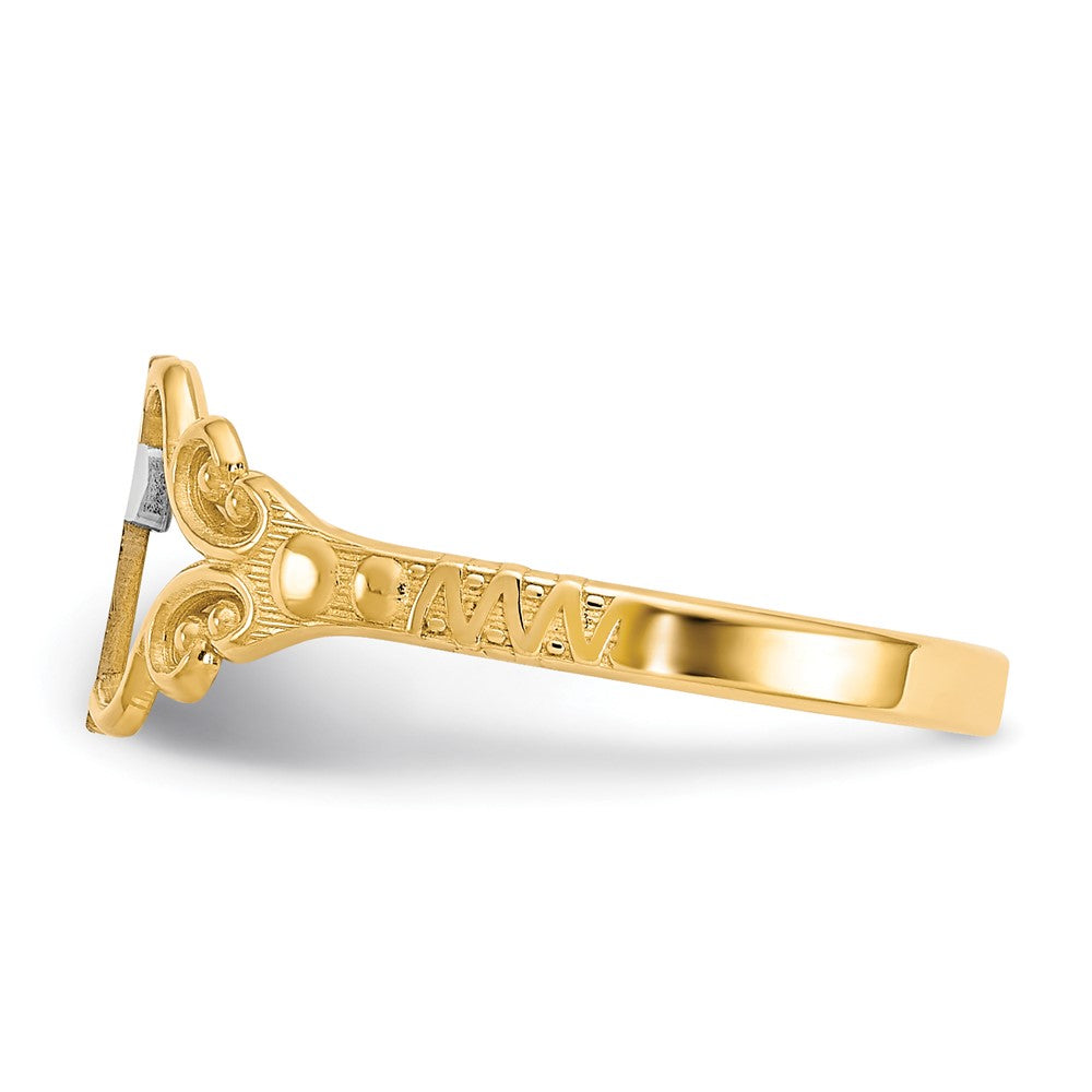 10k and White Rhodium Polished Cross Ring