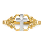 10k and White Rhodium Polished Cross Ring