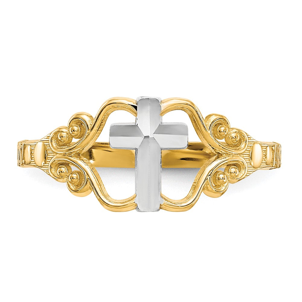 10k and White Rhodium Polished Cross Ring