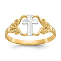 10k and White Rhodium Polished Cross Ring