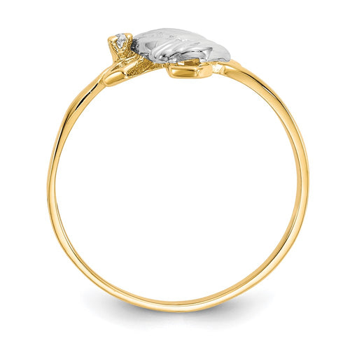 10k and White Rhodium Praying Hands CZ with Cross Ring